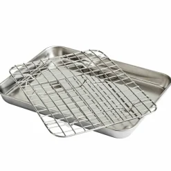 Stekebrett + rist 26,5 x 20,5 x 2,5 cm, rustfritt stål