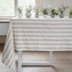 Stripete duk 145x300 cm, beige/hvit