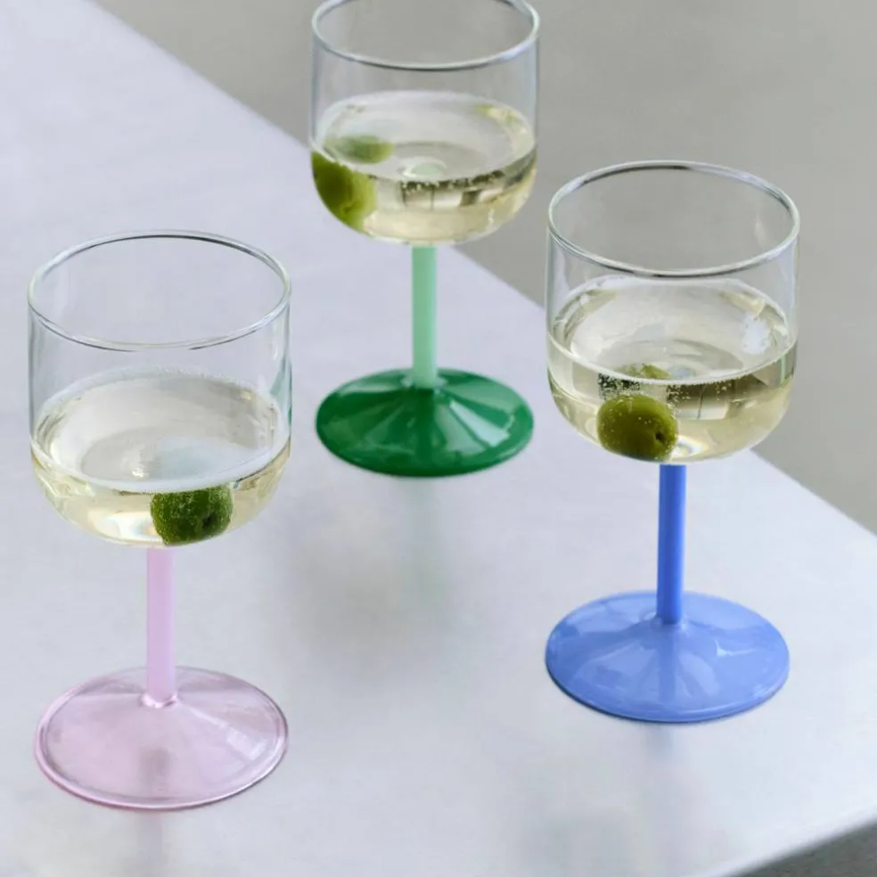 Tint vinglass 2 stk, klar/jade/lyserosa