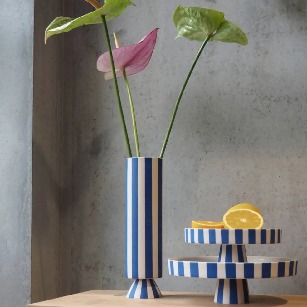 Toppu vase 31 cm, hvit/blå