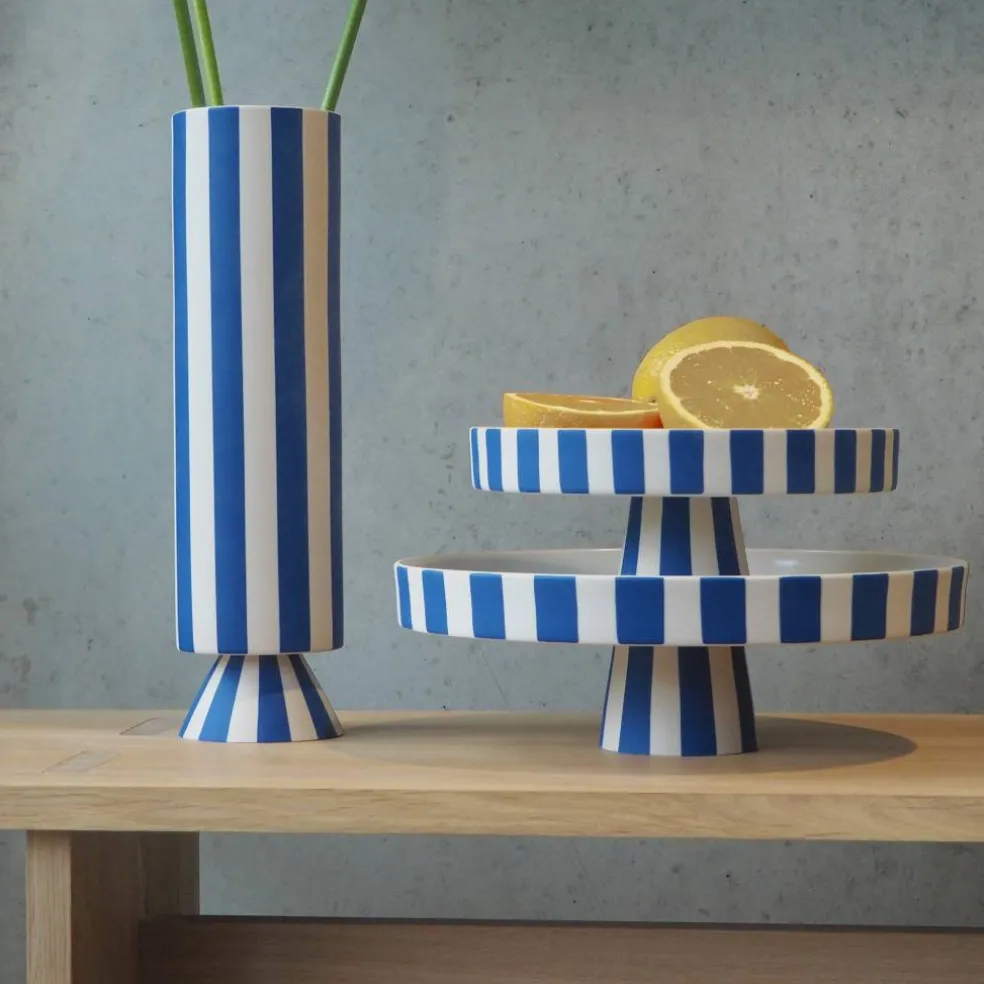 Toppu vase 31 cm, hvit/blå