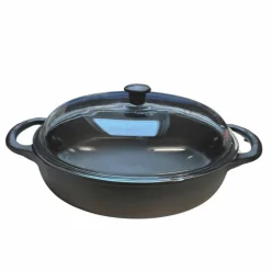 Traktørpanne med glasslokk 32 cm, støpejern