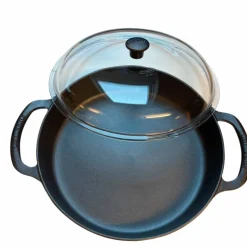 Traktørpanne med glasslokk 32 cm, støpejern