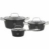 Travo grytesett med glasslokk 6 deler, svart aluminium