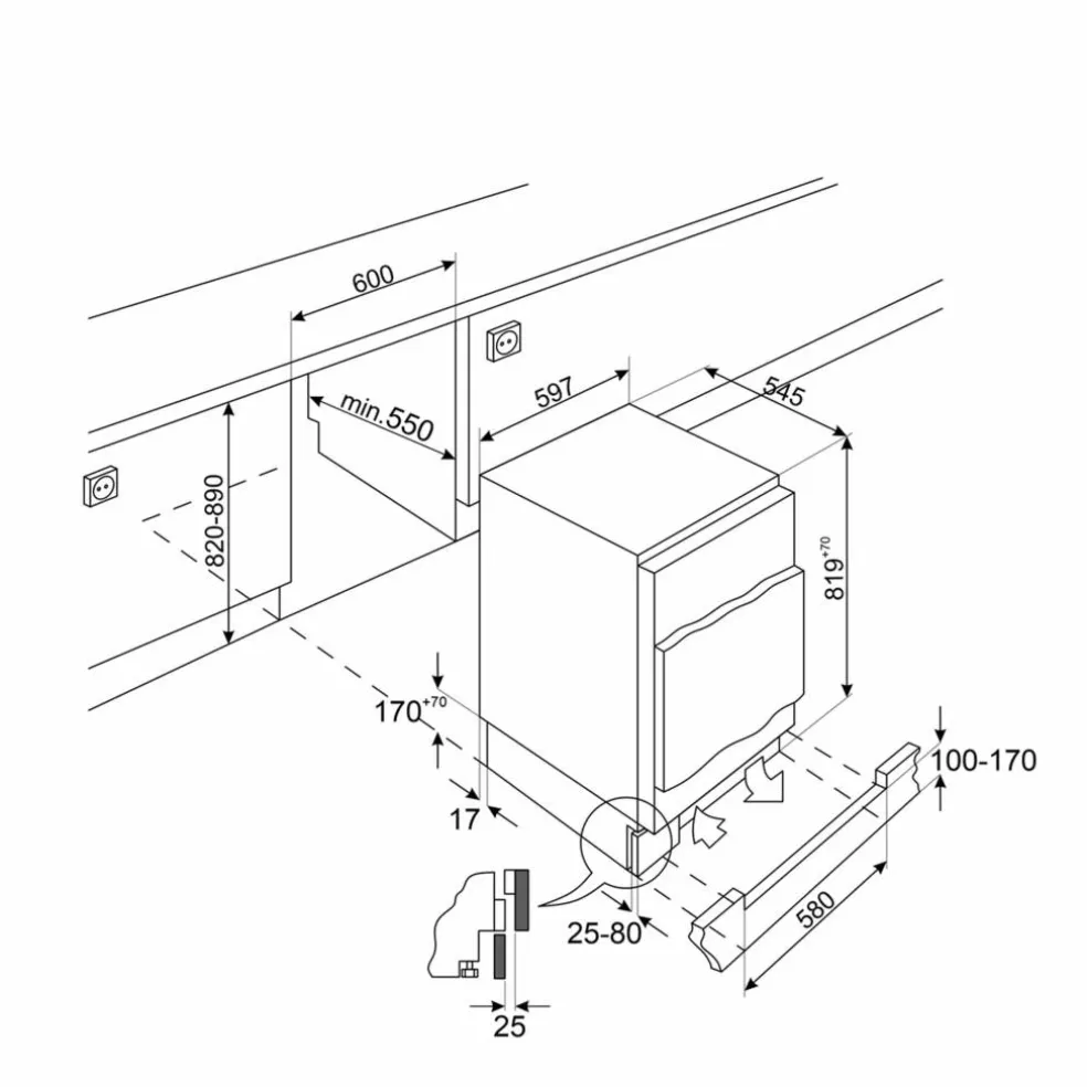 U8F082DE1 integrert fryser 82 cm