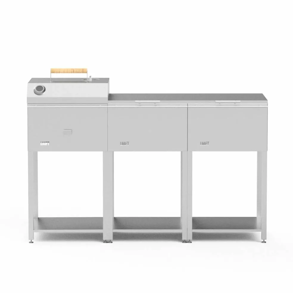 Utekjøkkenpakke A: kullgrill + 2 sidebord, rustfritt stål
