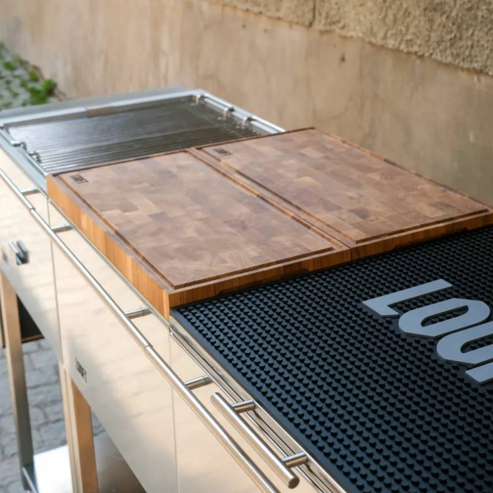 Utekjøkkenpakke A: kullgrill + 2 sidebord, rustfritt stål