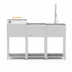 Utekjøkkenpakke B: kullgrill + sidebord + vask, rustfritt stål