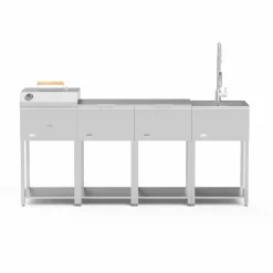 Utekjøkkenpakke C: kullgrill + 2 sidebord + vask, rustfritt stål
