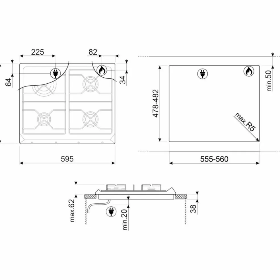 Victoria Design Gass Kokeplate 59.5 cm, Creme