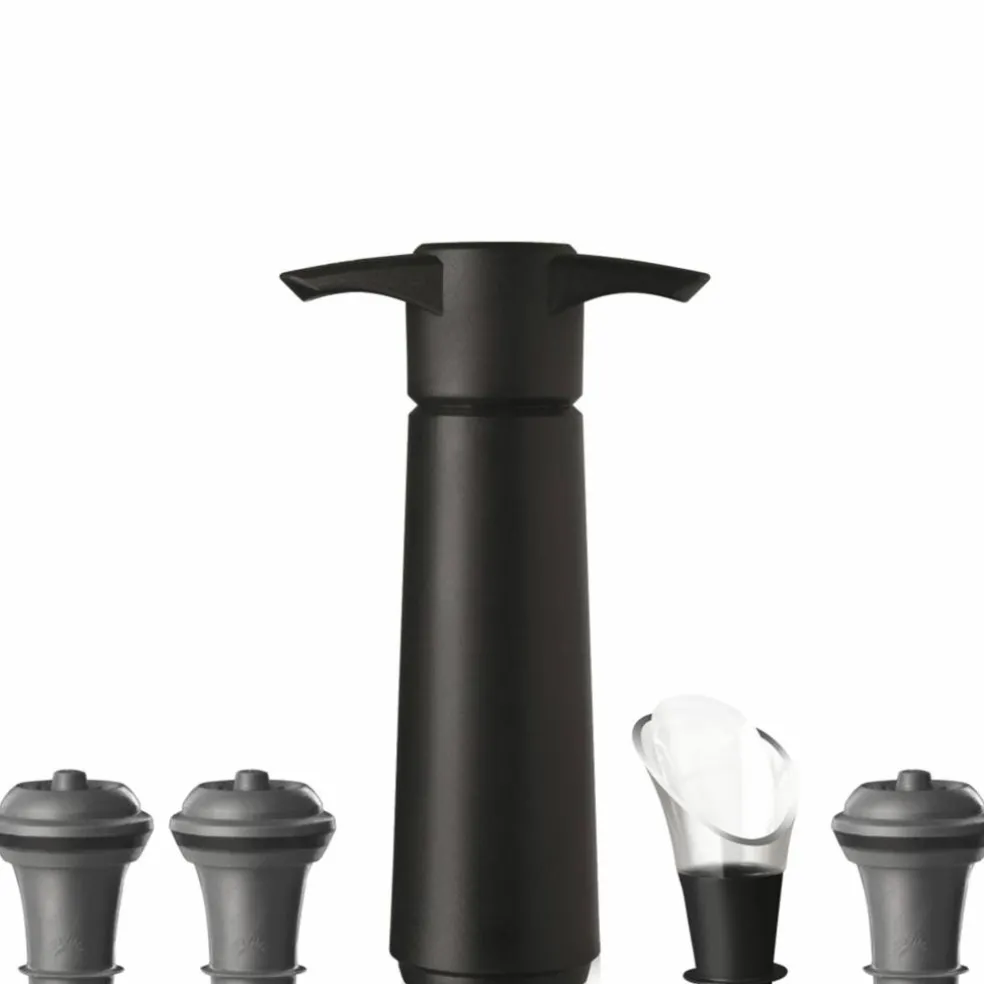 Wine Saver & Server vinpumpe-sett, 5 deler, svart