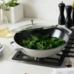 Wok i støpejern med glasslokk 30 cm, white truffle
