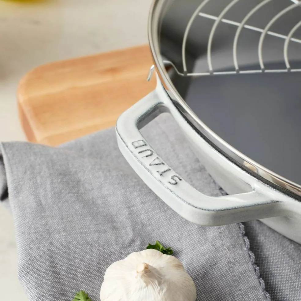 Wok i støpejern med glasslokk 30 cm, white truffle
