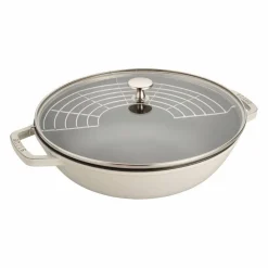 Wok i støpejern med glasslokk 30 cm, white truffle